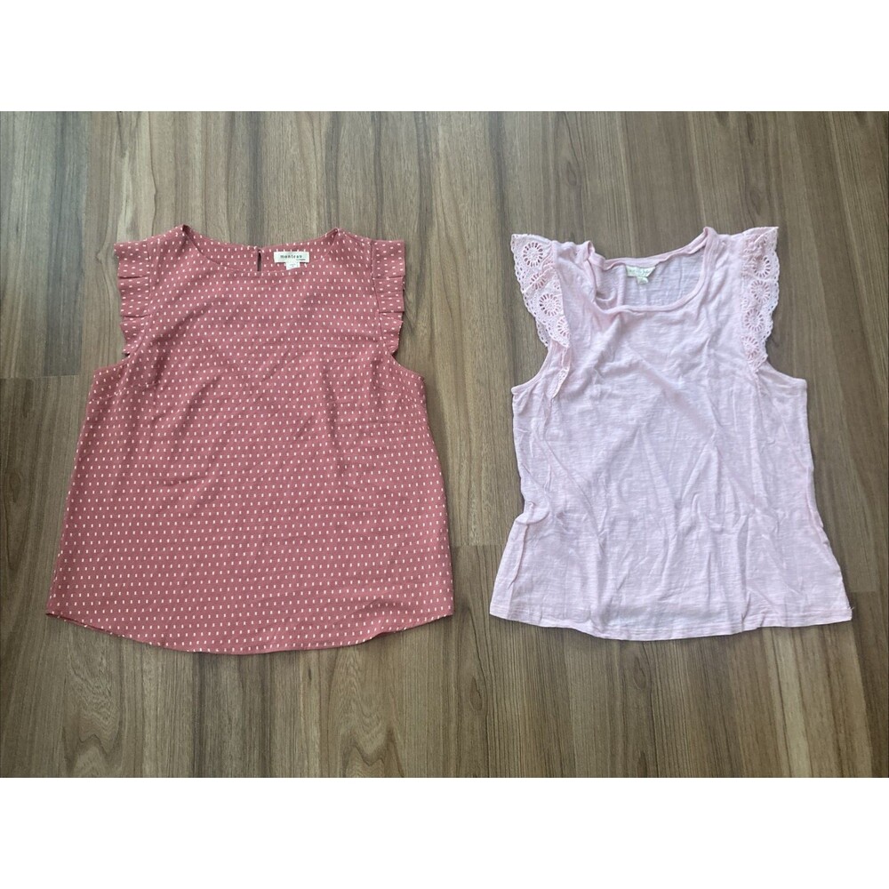 Maison Jules / Monteau Set of 2 Women's Blouses (Size Large) Embroidered Sleeves